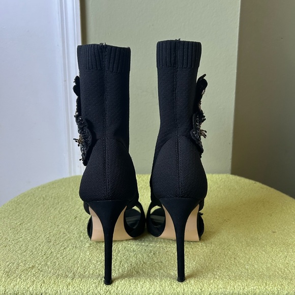 New Zara Black Embellished Sock Ankle Boots Sz 37 - Picture 4 of 13